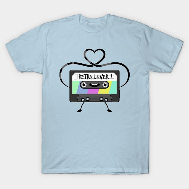 'Retro Lover!' Funny Cartoon Music Cassette Tape T-Shirt by DavidSpeedDesign